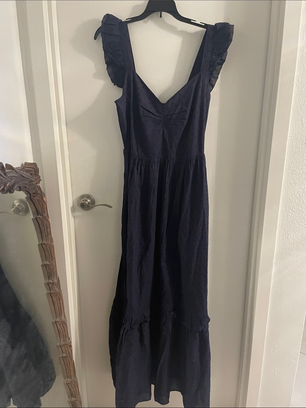 NWT CLEOBELLA medium Navy Blue Nica Smocked back side zip tiered maxi dress $268